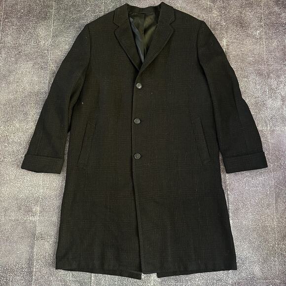 Men's Vintage 70's Botany 500 Black Wool Duster Parka Trench Coat Jacket Sz 42L - Picture 1 of 5